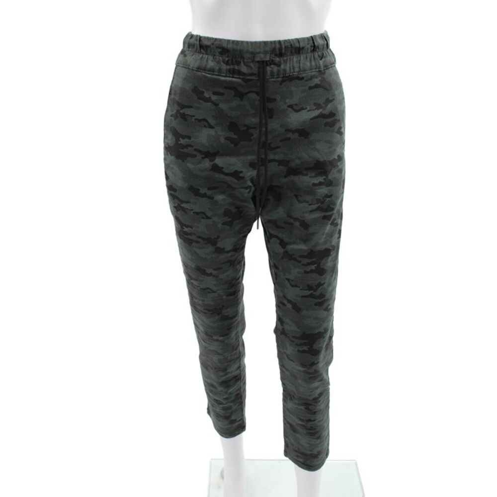 Flog Women Jogger Pants Green Camouflage Drawstring Waist Size 28